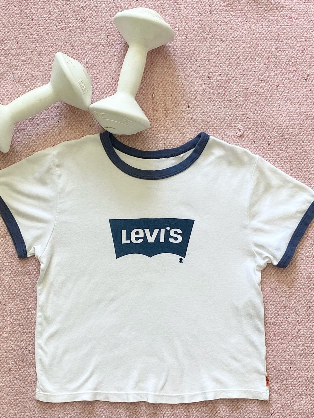 Levi's crop baby Tee with Navy Logo and Trim - 100% cotton size L